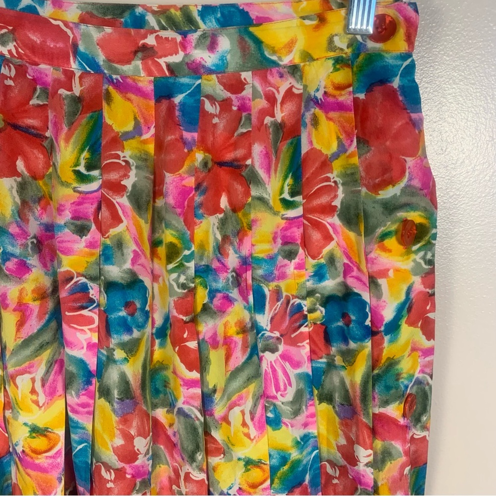 VTG Albert Nipon Boutique 100% Silk Pleated Floral Midi Skirt - Picture 5 of 11